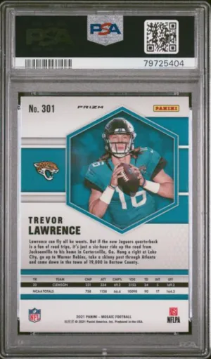 2021 Mosaic Trevor Lawrence Rookie Reactive Yellow Rookie PSA 10 back